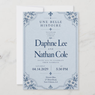 Convite de Casamento Floral Azul Francês