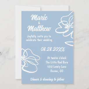 Convite de Casamento Floral Azul Francês Foto Clás