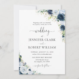 Convite de Casamento Floral Azul Marinho