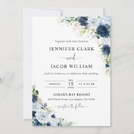 Convite de Casamento Floral Azul Marinho