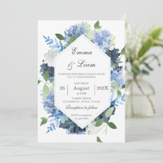 Convite de Casamento Floral Azul Marinho