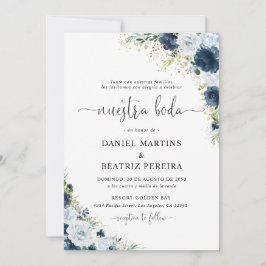 Convite de Casamento Floral Azul Marinho