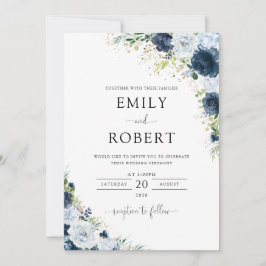 Convite de Casamento Floral Azul Marinho