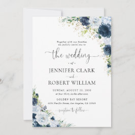Convite de Casamento Floral Azul Marinho