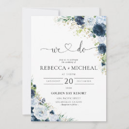 Convite de Casamento Floral Azul Marinho