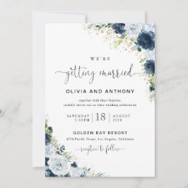 Convite de Casamento Floral Azul Marinho