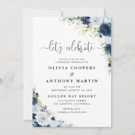 Convite de Casamento Floral Azul Marinho
