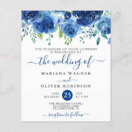 Convite de Casamento Floral Azul Marinho Econômico
