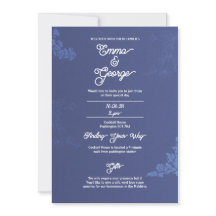 Convite de Casamento Floral Azul Marinho Elegante
