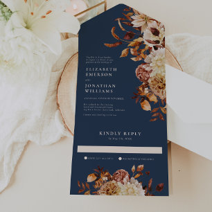 Convite de Casamento Floral Azul Marinho Tudo Em U