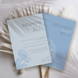 Convite de Casamento Floral Azul Minimalista