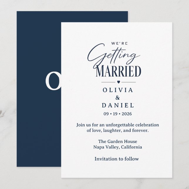 Convite de Casamento Floral Azul Moderno (Frente/Verso)
