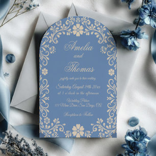 Convite de Casamento Floral Azul Pastel Elegante