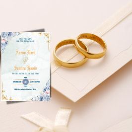 Convite de Casamento Floral Azul Poeira Elegante 