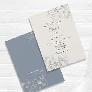 Convite de Casamento Floral Azul Poeira Minimalist