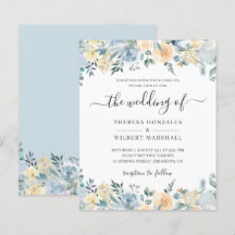 Convite de Casamento Floral Azul Poeirento Econômi
