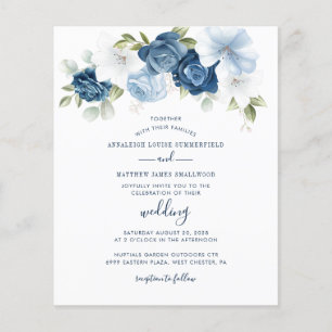 Convite de Casamento Floral Azul Poético Botânico