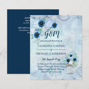 CONVITE DE CASAMENTO Floral Azul Pontado