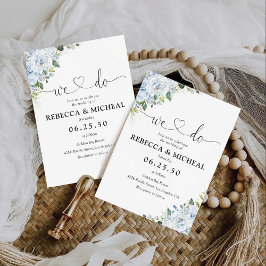Convite de Casamento Floral Azul Romântico