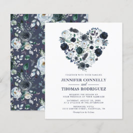 Convite de Casamento Floral Azul Rústico Econômico