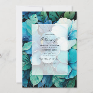 Convite de Casamento Floral Azul Tropical