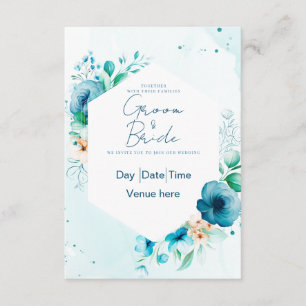 Convite de Casamento Floral Azul Turquesa & Azul E