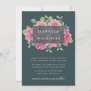Convite de Casamento Floral Azul Turquesa Intenso