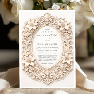 Convite de Casamento Floral Barroco Elegante e Sof