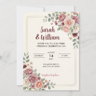 Convite de Casamento Floral Bege