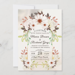 Convite de Casamento Floral Bege