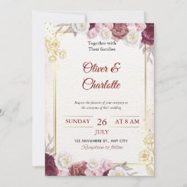 Convite de Casamento Floral Bege Borgonha