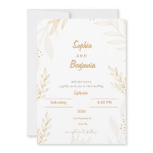 Convite de Casamento Floral Bege Branco Elegante