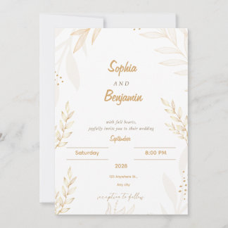 Convite de Casamento Floral Bege Branco Elegante