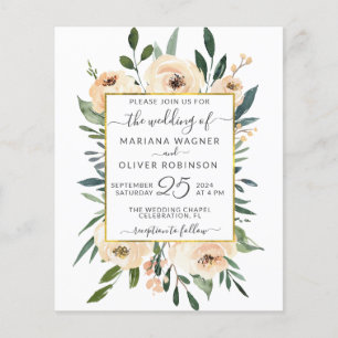 Convite de Casamento Floral Bege Dourado Preto no 
