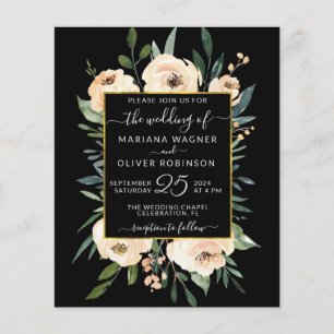 Convite de Casamento Floral Bege Dourado Preto Orç
