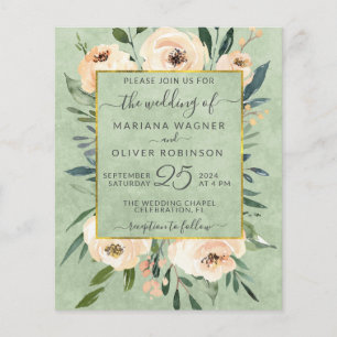 Convite de Casamento Floral Bege Dourado Verde Eco