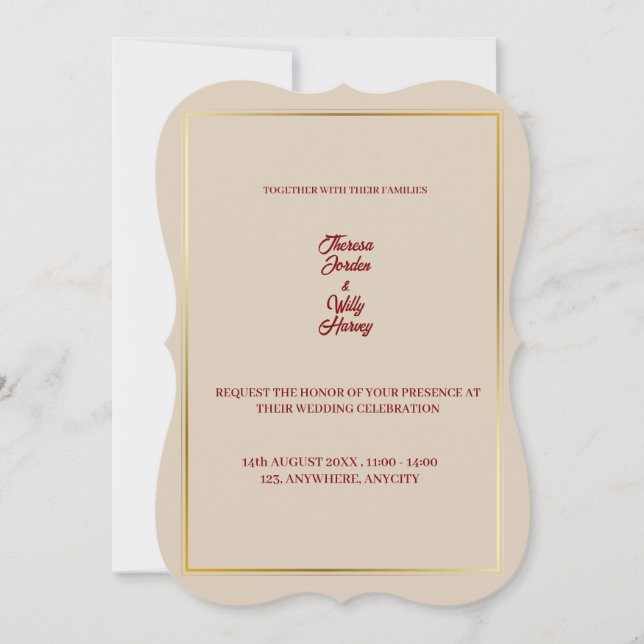 Convite de Casamento Floral Bege e Borgonha Elegan (Frente)