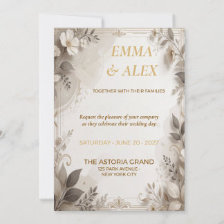 Convite de Casamento Floral Bege e Creme | Neutro