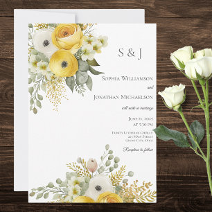 Convite de Casamento Floral Bege e Dourado Elegant