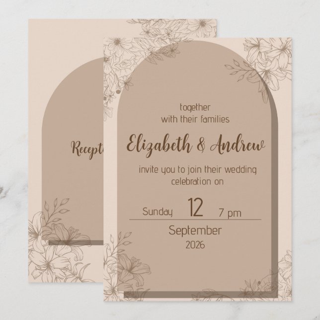 Convite de Casamento Floral Bege Elegante (Frente/Verso)