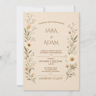 Convite de Casamento Floral Bege Elegante