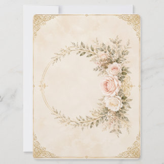Convite de Casamento Floral Bege Elegante em Doura