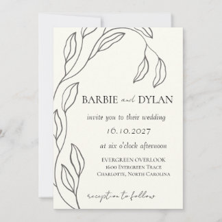Convite de Casamento Floral Bege Elegante Minimali