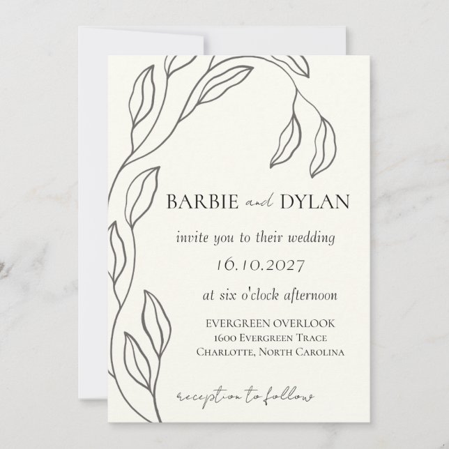 Convite de Casamento Floral Bege Elegante Minimali (Frente)