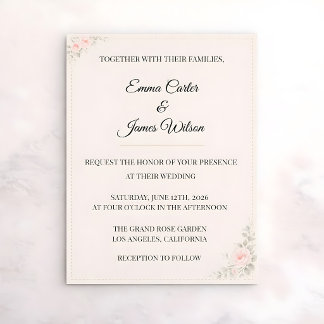 Convite de Casamento Floral Bege Luxo
