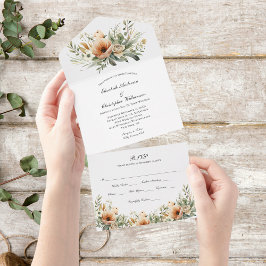 Convite de Casamento Floral Bege Pêssego Tudo Em U