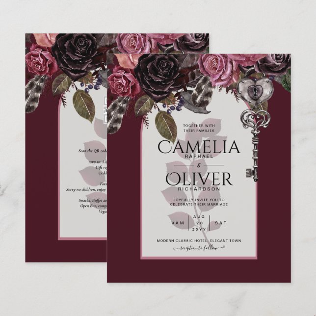 Convite de Casamento Floral Bege SATIN (Frente/Verso)