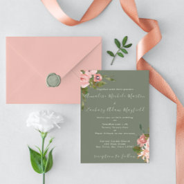 Convite de Casamento Floral Bege Verde Salvia