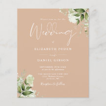 Convite de Casamento Floral Bege Verdejante Econôm