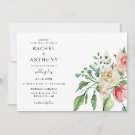 Convite de Casamento Floral Beige Aquarela Jardim